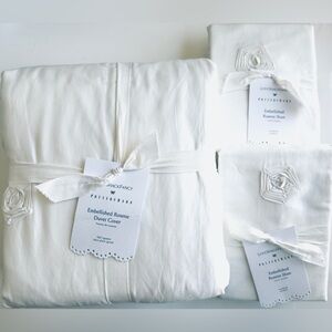 Pottery Barn LoveShackFancy Embellished Rosette Duvet Cover & Shams, Retail $437